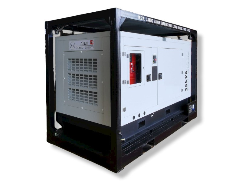 45 kVA Zone 2 diesel generator — ATEX Zone 2 3G IIB T3, angled view